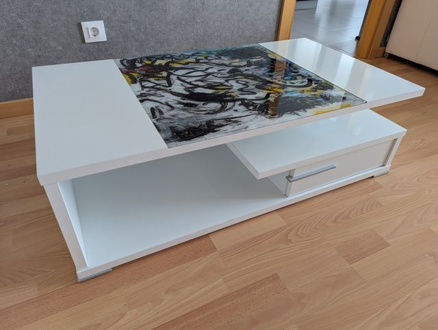 Mesa centro blanca cristal decorativo