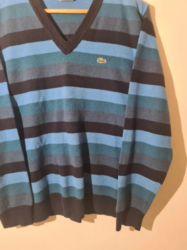 Jersey Lacoste Rayas Azul Marino y Celeste