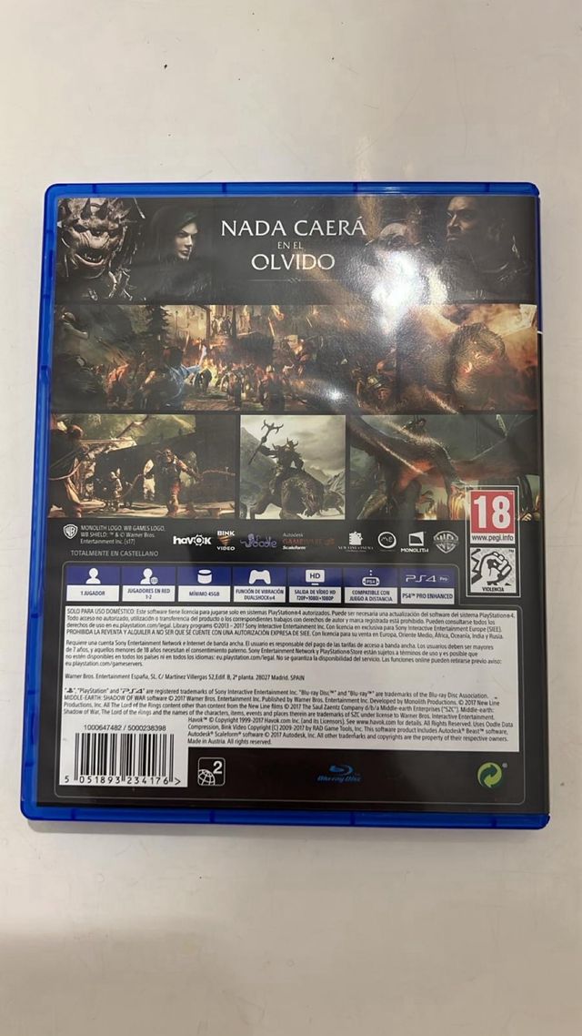 Juego PS4 La Tierra Media Sombras de Guerra