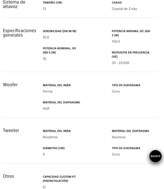 Altavoces Sony Xplod XS-F1324R Coche 2 Vías