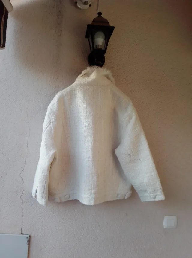 Chaquetón beige/blanco mujer