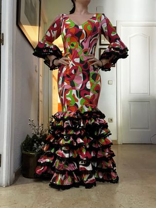 Traje Flamenca Diseño Étnico Multicolor