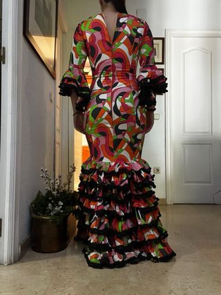 Traje Flamenca Diseño Étnico Multicolor