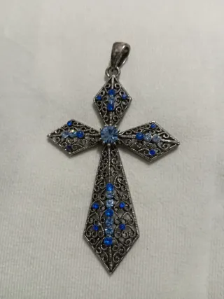 2 Colgantes Cruz Vintage Cristales Azules y Rojos