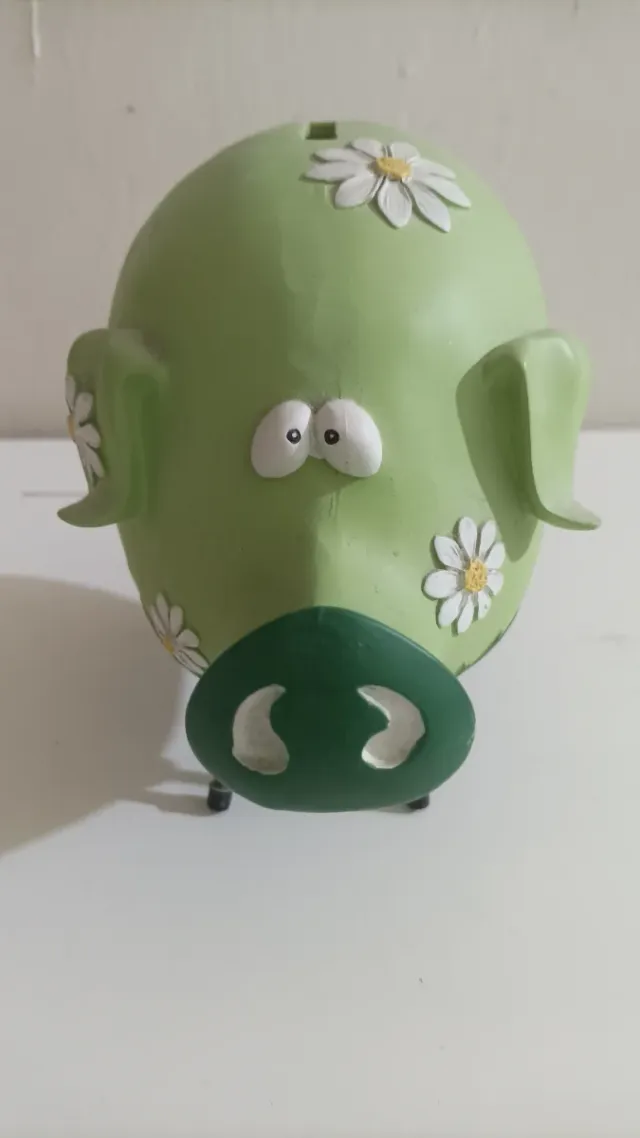 Hucha Cerdito Verde Flores