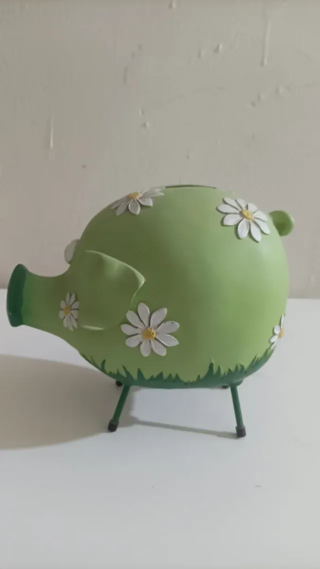 Hucha Cerdito Verde Flores