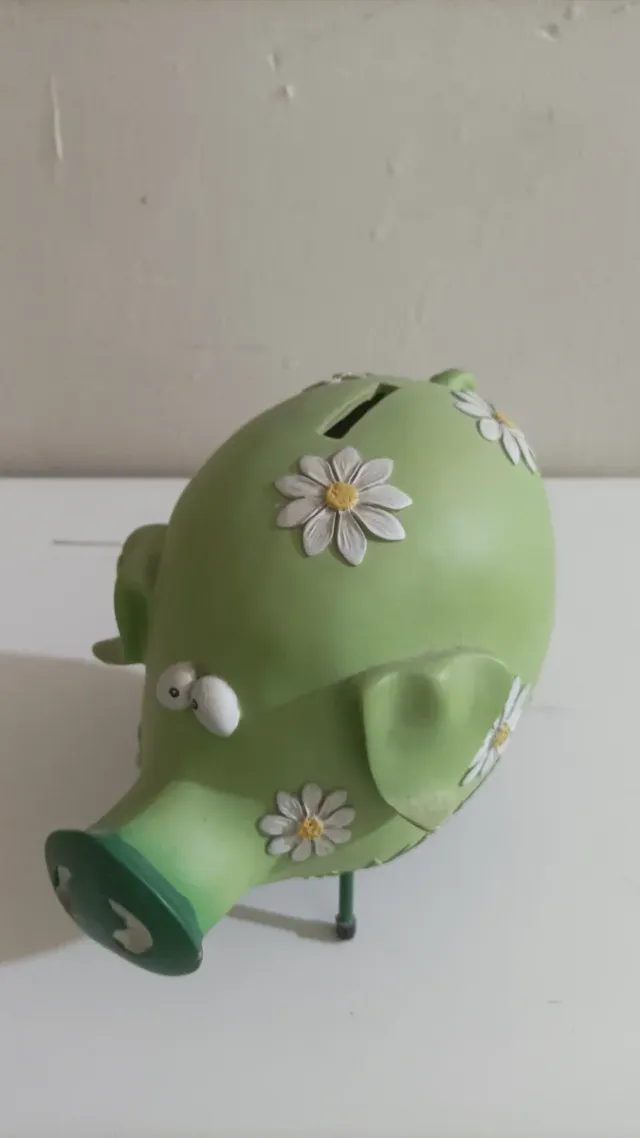 Hucha Cerdito Verde Flores