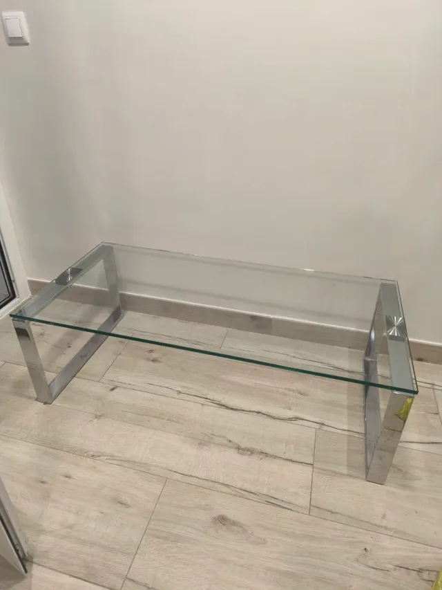 Mesa de centro baja cristal y metal