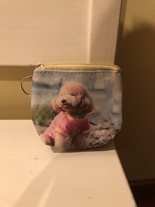 Monedero perro peluche rosa y beige