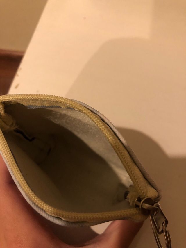 Monedero perro peluche rosa y beige