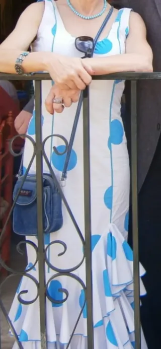 Traje Flamenca Blanco Lunares Azules T.38