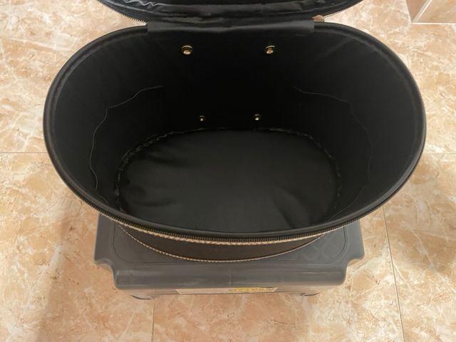 Neceser rígido tela negro y marrón