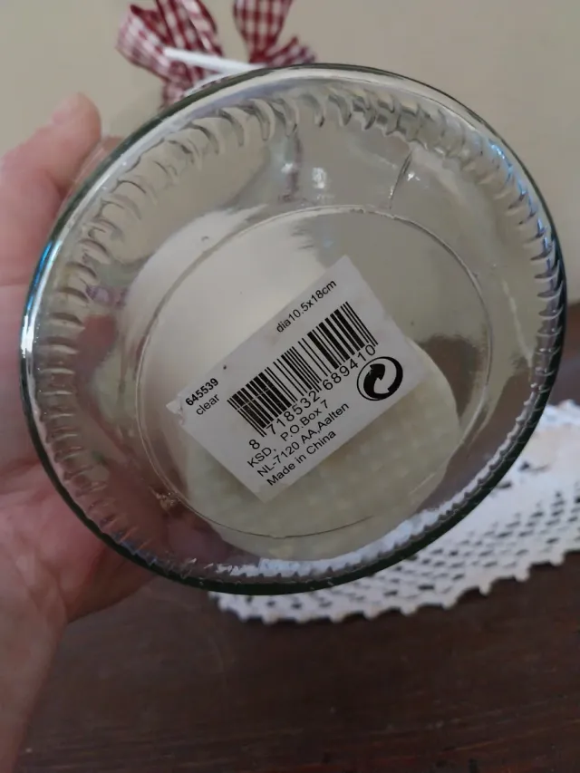 Portacandele in vetro con fiocco a quadri rossi