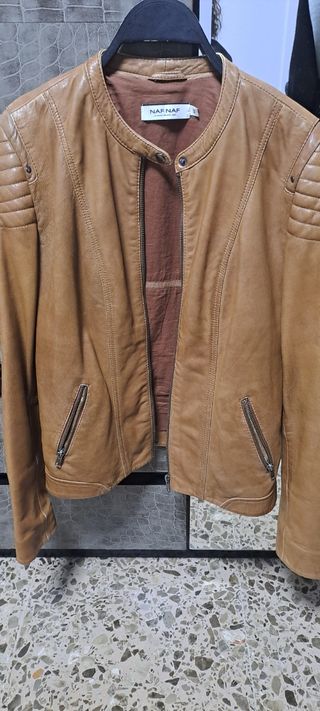 Chaqueta de piel Naf Naf marrón
