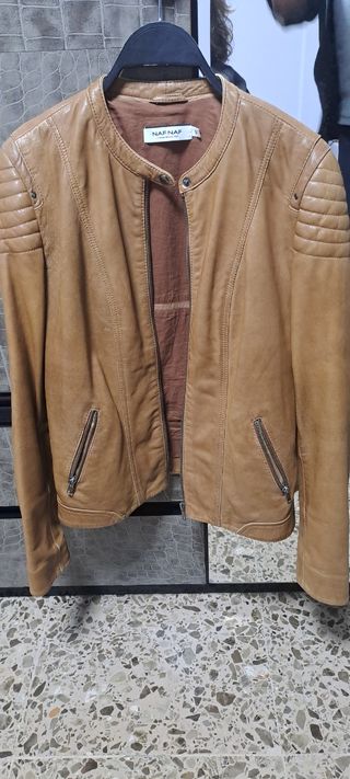 Chaqueta de piel Naf Naf marrón