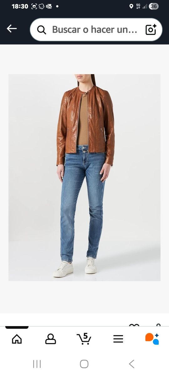 Chaqueta de piel Naf Naf marrón