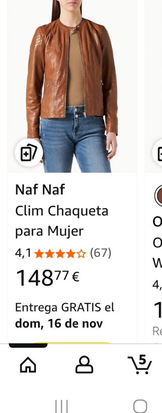 Chaqueta de piel Naf Naf marrón