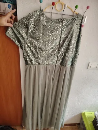Vestido largo lentejuelas verde y plata grande