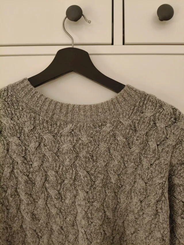 Jersey lana gris cuello caja