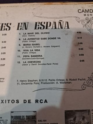 Disco Vinilo Vacaciones en España RCA CAL 162