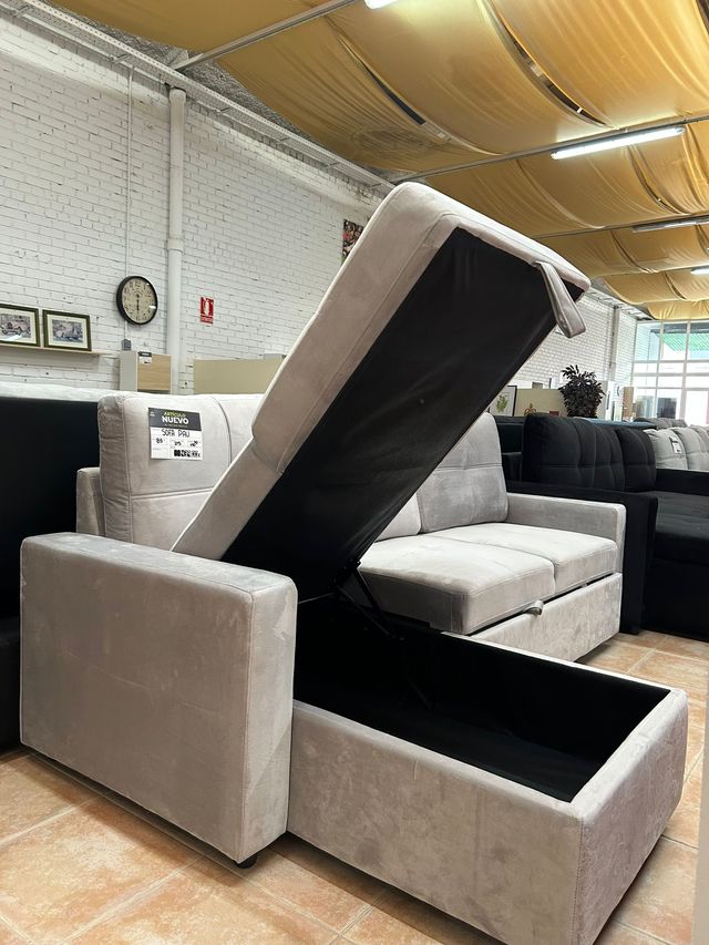 Sofá chaise longue gris NUEVO con arcón