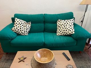 Divano retrò/vintage in tessuto verde bluastro