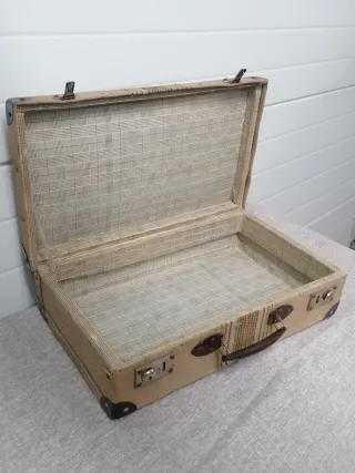 Maleta Vintage Tela Beige Rayas