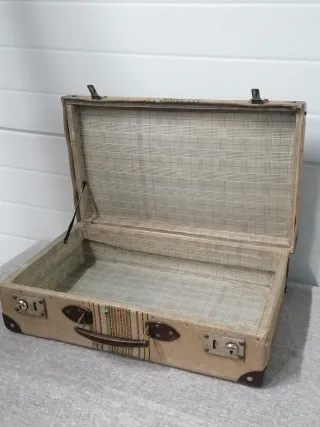 Maleta Vintage Tela Beige Rayas