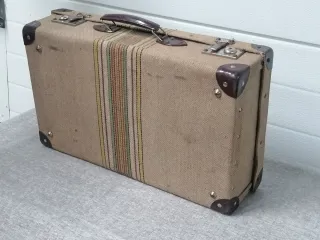 Maleta Vintage Tela Beige Rayas