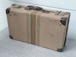 Maleta Vintage Tela Beige Rayas