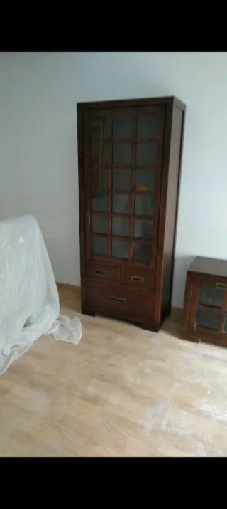 Conjunto Mueble Salón Madera y Cristal