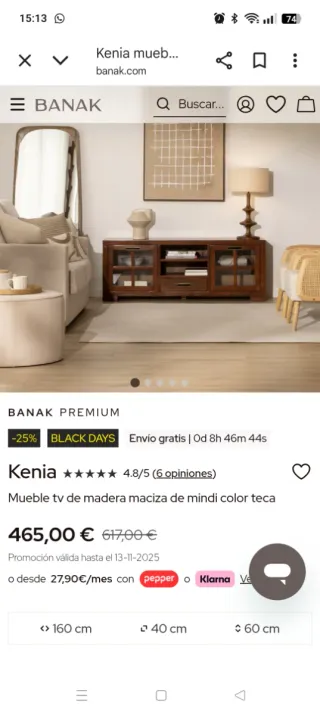 Conjunto Mueble Salón Madera y Cristal