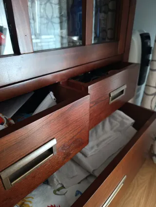 Conjunto Mueble Salón Madera y Cristal