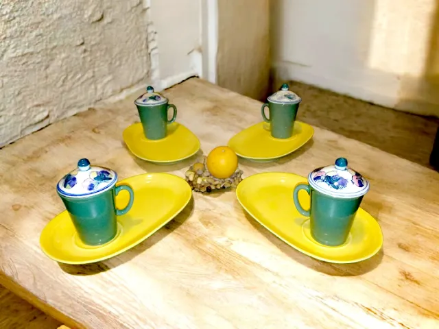 Juego Desayuno/Merienda 4 platos/bandeja y 4 tazas