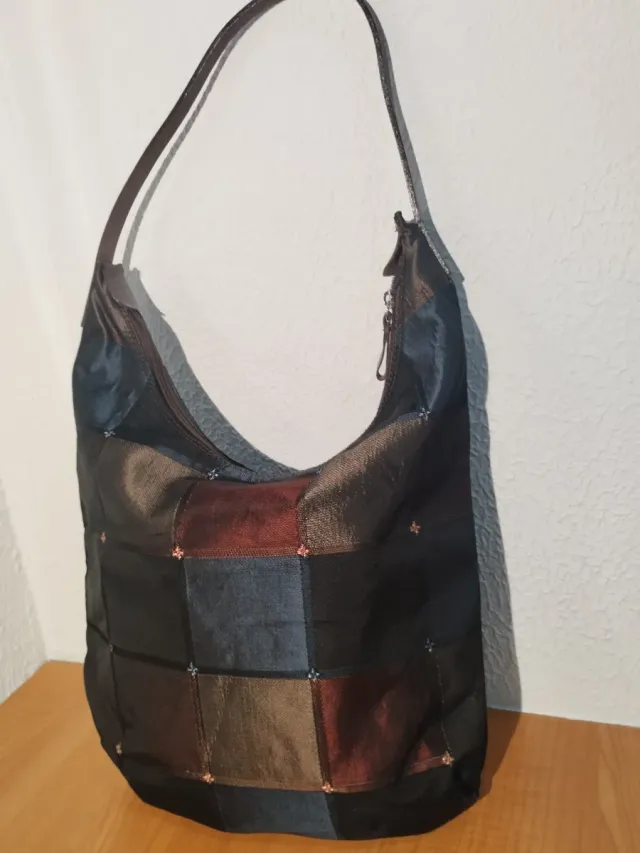 Bolso de tela y cuero multicolor