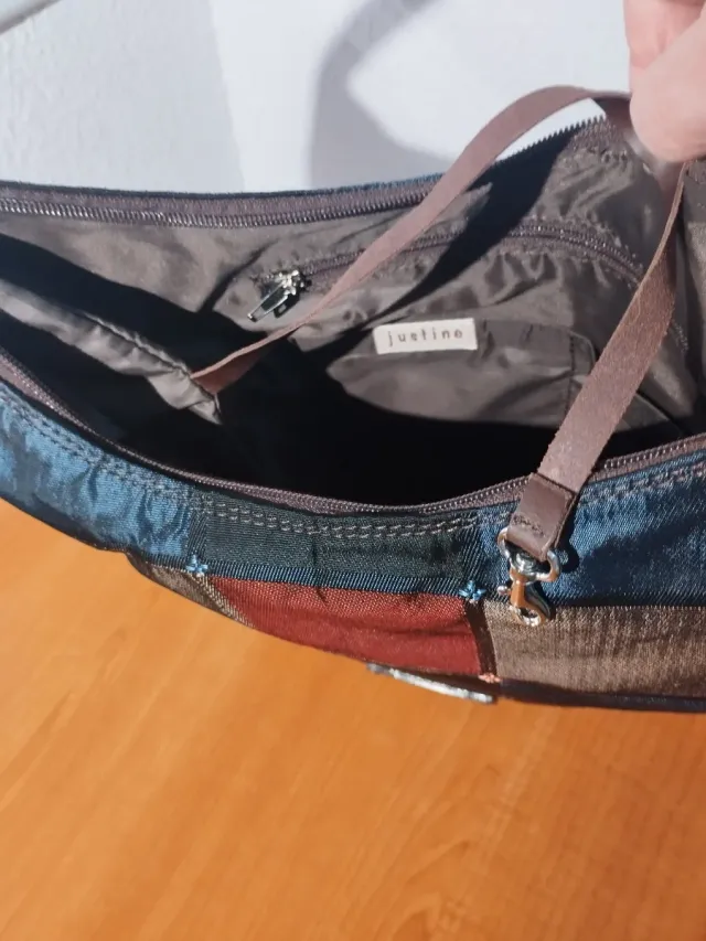 Bolso de tela y cuero multicolor