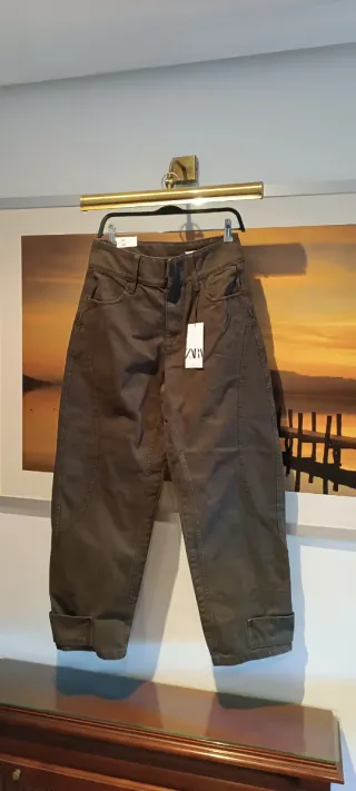 Pantalones Zara baggy marrón chocolate con etiquet