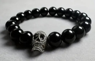 Pulsera Ágata Negra Calavera Plata Hombre