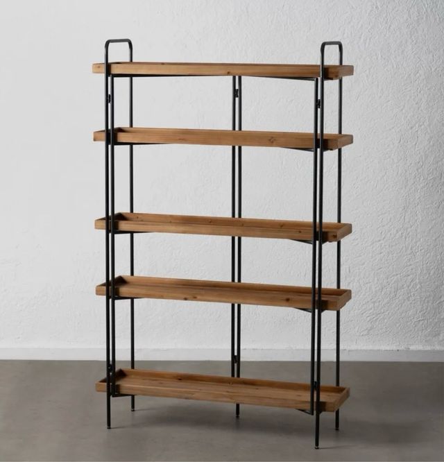 Scaffale Nero Beige Ferro Legno 111x176x34