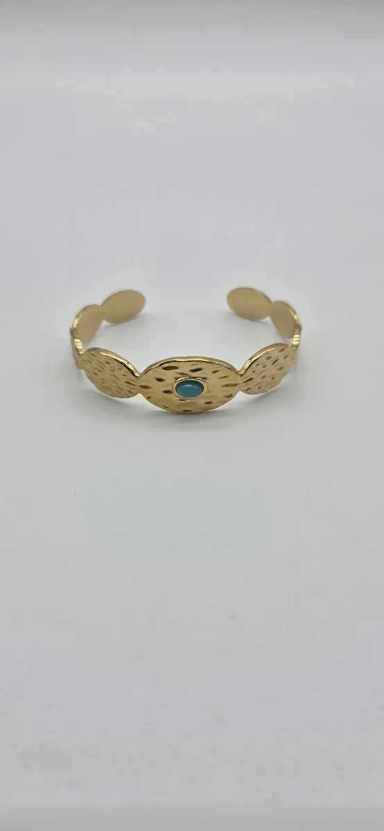 Pulsera Acero Quirúrgico Diseño Ovalado Turquesa