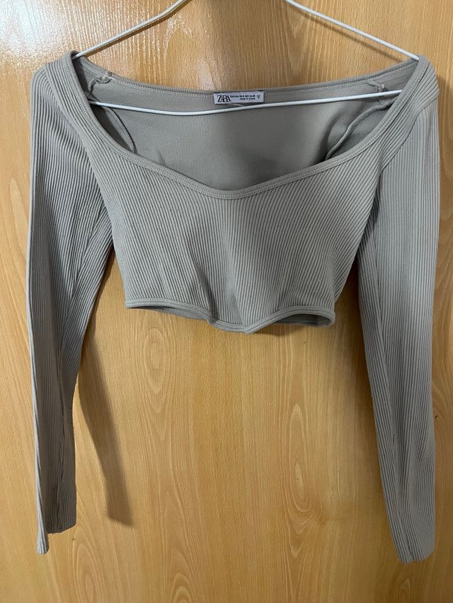 Camisa Zara manga larga beige XS