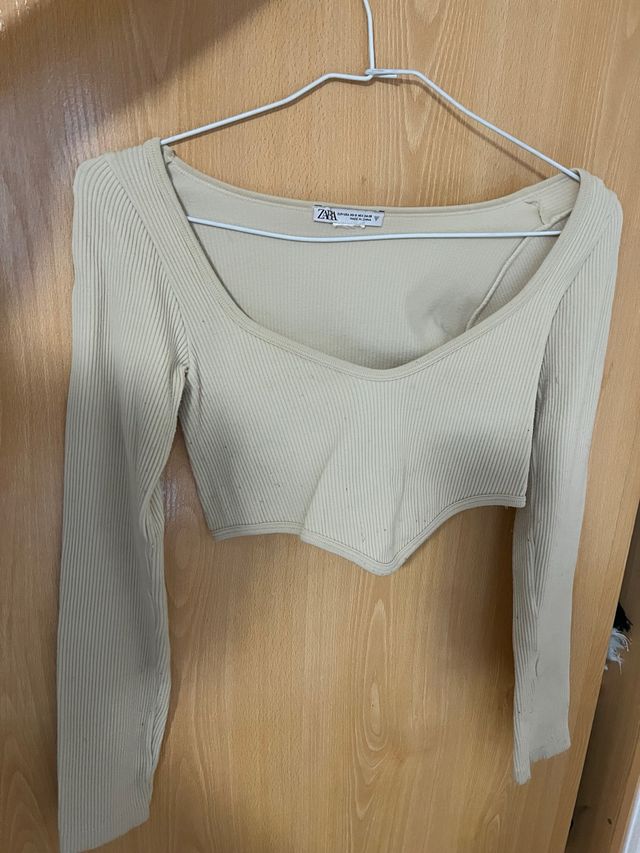 Camisa Zara manga larga beige XS