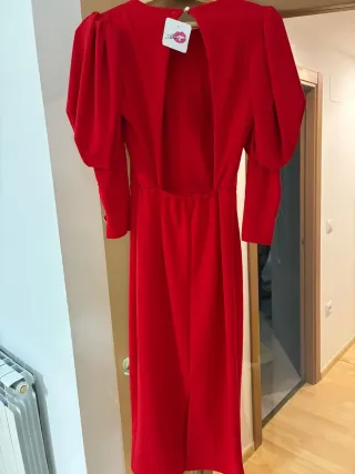 Vestido Rojo Manga Abullonada