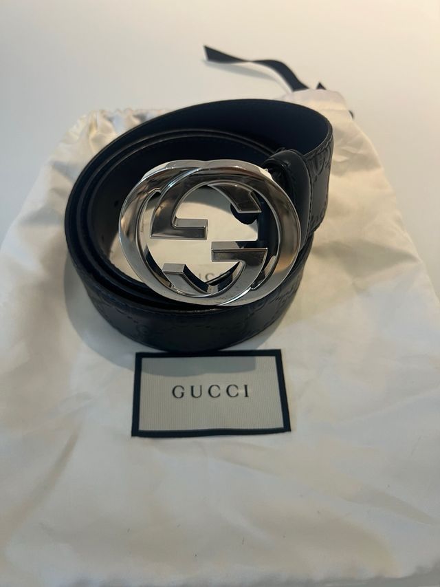 Cinturón Gucci Azul Marino Hombre Hebilla GG plate