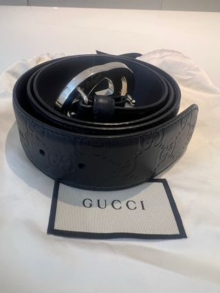 Cinturón Gucci Azul Marino Hombre Hebilla GG plate