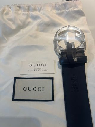 Cinturón Gucci Azul Marino Hombre Hebilla GG plate