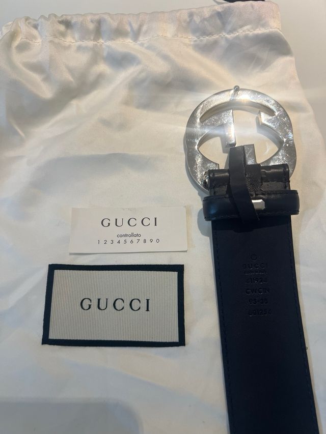 Cinturón Gucci Azul Marino Hombre Hebilla GG plate