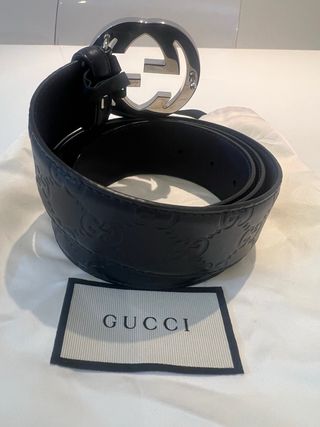 Cinturón Gucci Azul Marino Hombre Hebilla GG plate