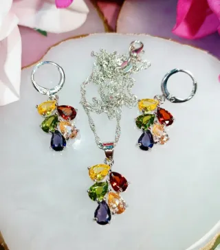 Conjunto Plata 925 Racimo Multicolor