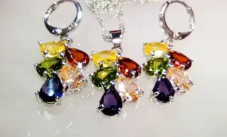 Conjunto Plata 925 Racimo Multicolor